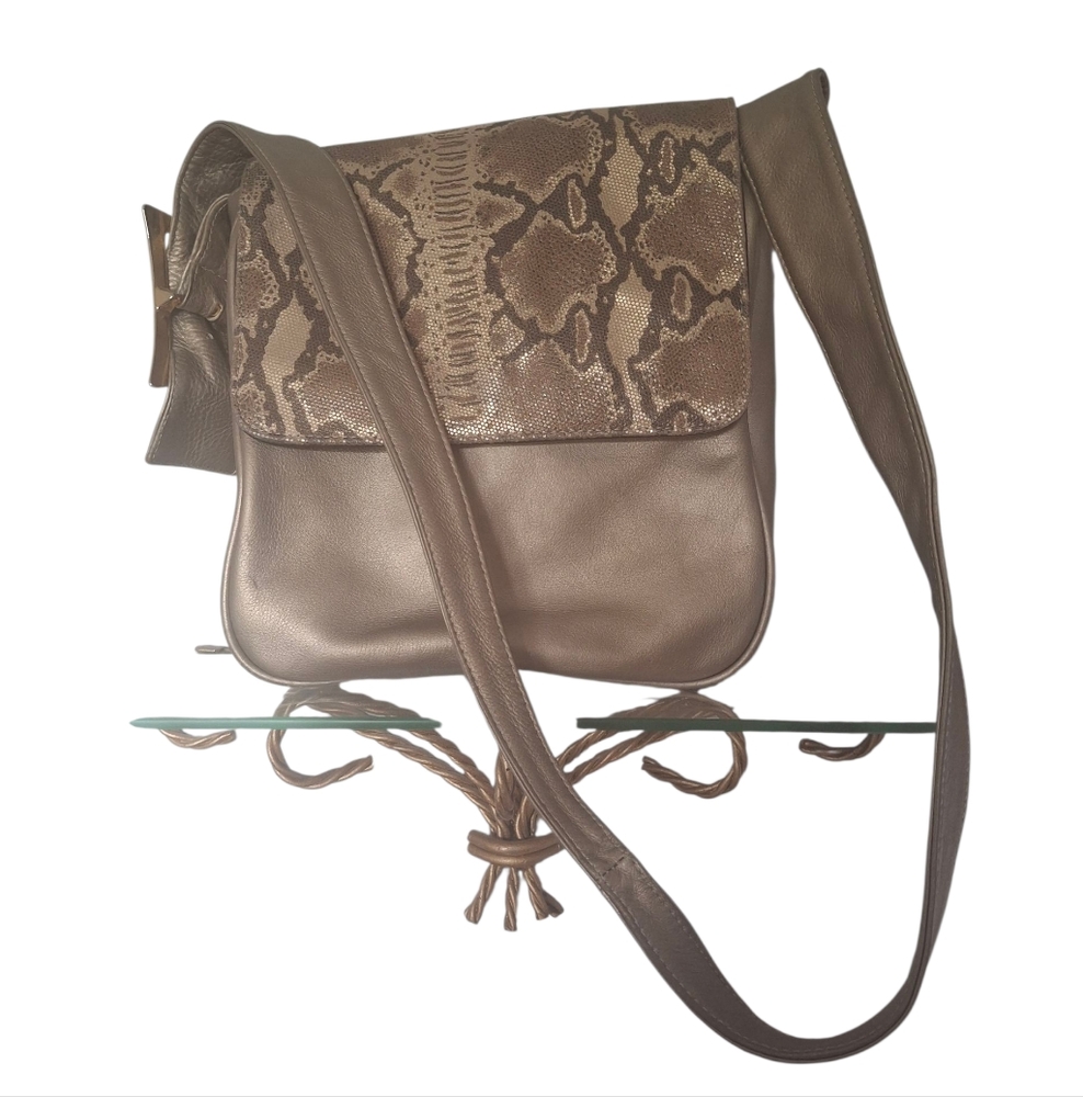 MINA Goldish Metallic Leather Python Purse